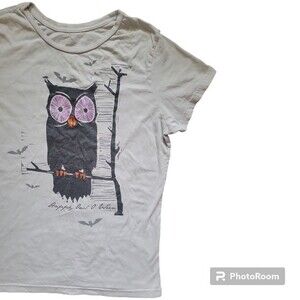SPOOKY OWL W BATS PRINT TEE - L 12/14